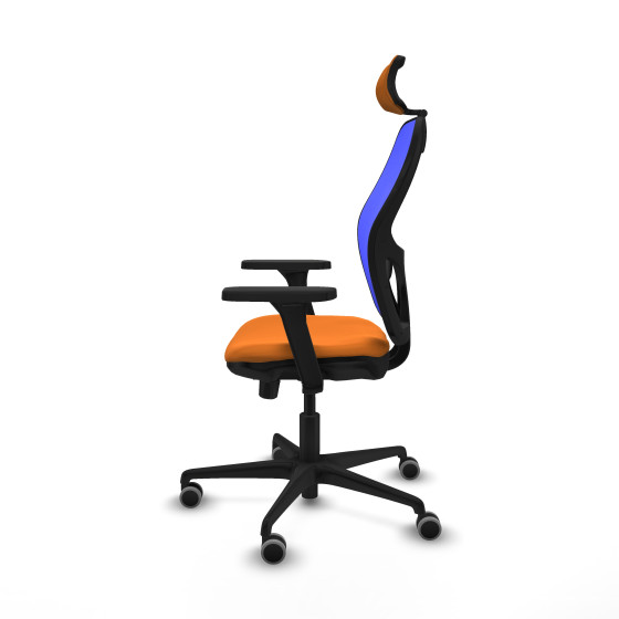 Jorquera traslack malla azul similpiel naranja brazos 3D base nailon cabecero 2D ruedas 65mm engomada