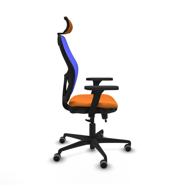 Jorquera traslack malla azul similpiel naranja brazos 3D base nailon cabecero 2D ruedas 65mm engomada