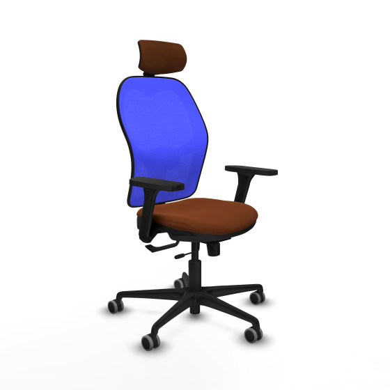 Jorquera traslack malla azul similpiel marrón brazos 3D base nailon cabecero 2D ruedas 65mm engomada