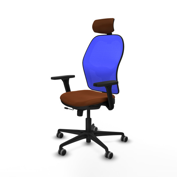 Jorquera traslack malla azul similpiel marrón brazos 3D base nailon cabecero 2D ruedas 65mm engomada
