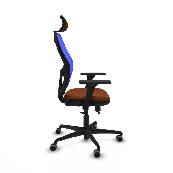Jorquera traslack malla azul similpiel marrón brazos 3D base nailon cabecero 2D ruedas 65mm engomada