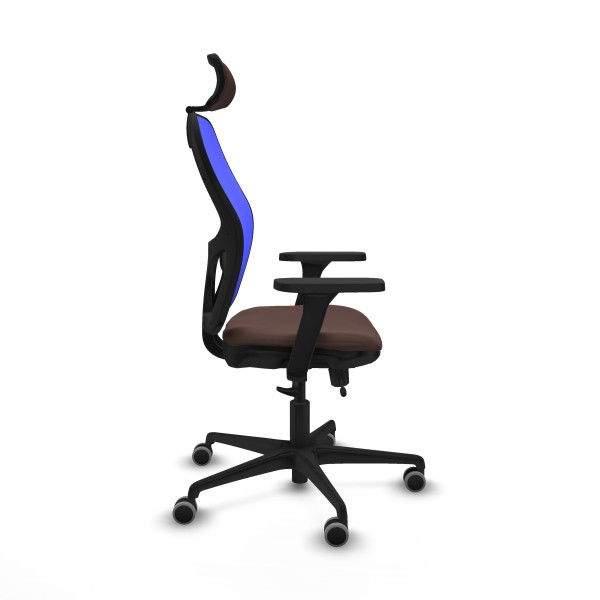 Jorquera traslack malla azul similpiel marrón oscuro brazos 3D base nailon cabecero 2D ruedas 65mm engomada