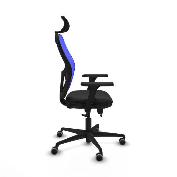Jorquera traslack malla azul similpiel negro brazos 3D base nailon cabecero 2D ruedas 65mm engomada