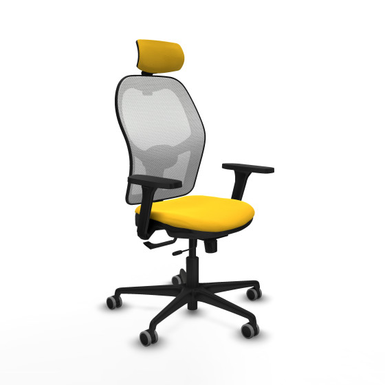 Jorquera traslack malla blanca similpiel amarillo brazos 3D base nailon cabecero 2D ruedas 65mm engomada