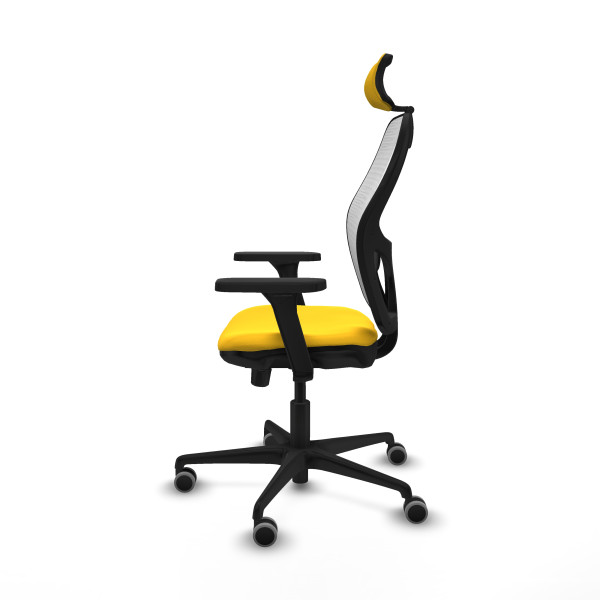 Jorquera traslack malla blanca similpiel amarillo brazos 3D base nailon cabecero 2D ruedas 65mm engomada