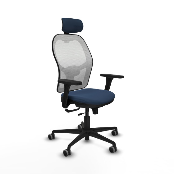 Jorquera traslack malla blanca similpiel azul marino brazos 3D base nailon cabecero 2D ruedas 65mm engomada