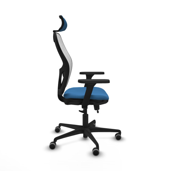 Jorquera traslack malla blanca similpiel azul claro brazos 3D base nailon cabecero 2D ruedas 65mm engomada