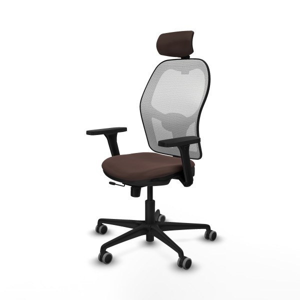 Jorquera traslack malla blanca similpiel marrón oscuro brazos 3D base nailon cabecero 2D ruedas 65mm engomada