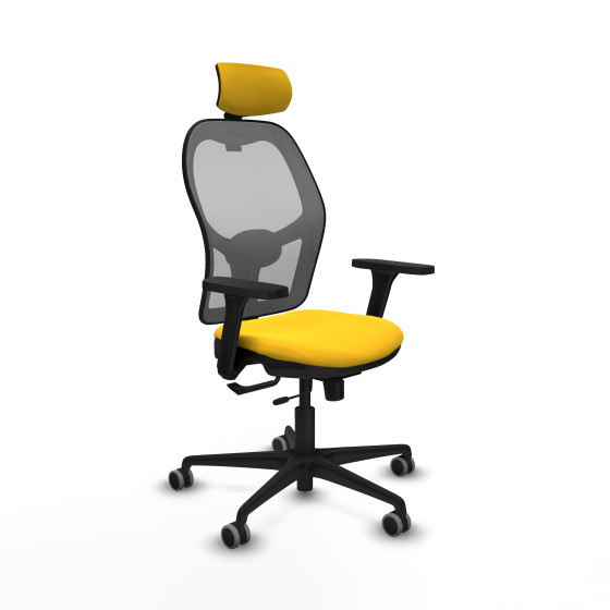 Jorquera traslack malla gris similpiel amarillo brazos 3D base nailon cabecero 2D ruedas 65mm engomada