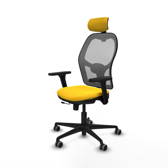 Jorquera traslack malla gris similpiel amarillo brazos 3D base nailon cabecero 2D ruedas 65mm engomada
