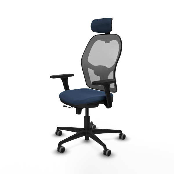 Jorquera traslack malla gris similpiel azul marino brazos 3D base nailon cabecero 2D ruedas 65mm engomada
