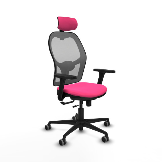 Jorquera traslack malla gris similpiel rosa brazos 3D base nailon cabecero 2D ruedas 65mm engomada