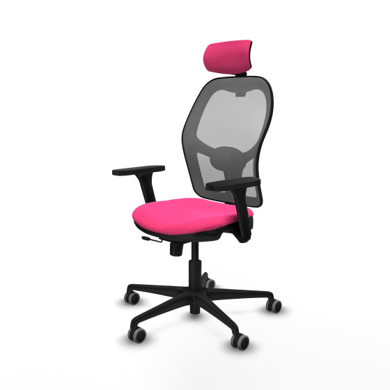Jorquera traslack malla gris similpiel rosa brazos 3D base nailon cabecero 2D ruedas 65mm engomada