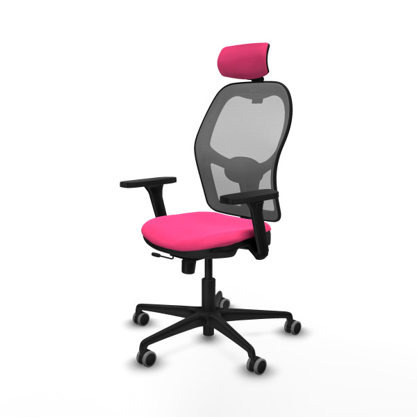 Jorquera traslack malla gris similpiel rosa brazos 3D base nailon cabecero 2D ruedas 65mm engomada