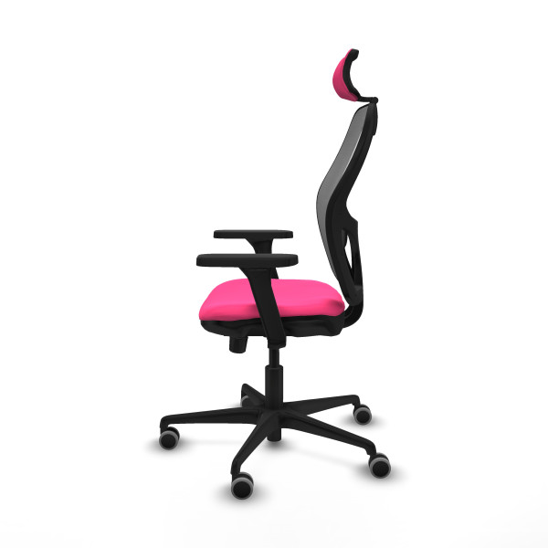 Jorquera traslack malla gris similpiel rosa brazos 3D base nailon cabecero 2D ruedas 65mm engomada
