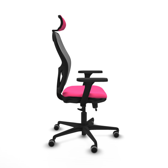 Jorquera traslack malla gris similpiel rosa brazos 3D base nailon cabecero 2D ruedas 65mm engomada