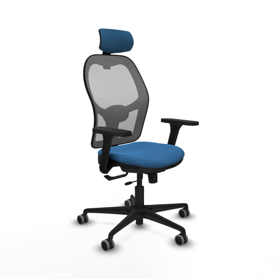 Jorquera traslack malla gris similpiel azul claro brazos 3D base nailon cabecero 2D ruedas 65mm engomada