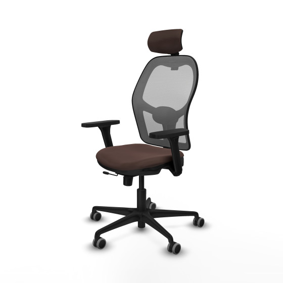 Jorquera traslack malla gris similpiel marrón oscuro brazos 3D base nailon cabecero 2D ruedas 65mm engomada