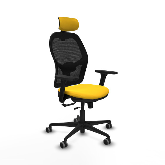 Jorquera traslack malla negra similpiel amarillo brazos 3D base nailon cabecero 2D ruedas 65mm engomada