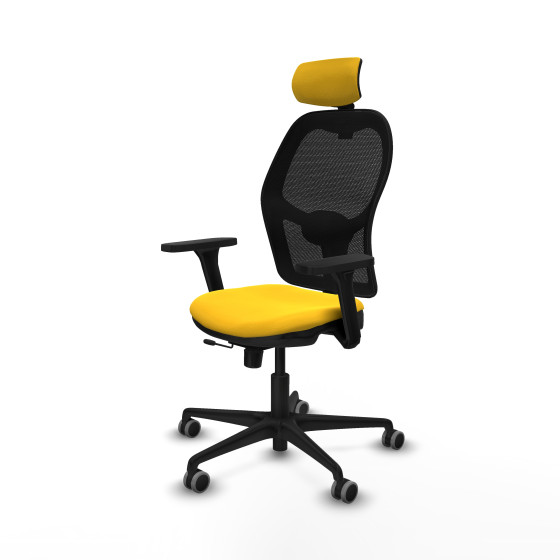 Jorquera traslack malla negra similpiel amarillo brazos 3D base nailon cabecero 2D ruedas 65mm engomada