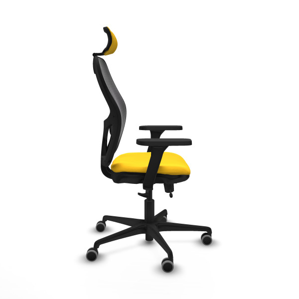 Jorquera traslack malla negra similpiel amarillo brazos 3D base nailon cabecero 2D ruedas 65mm engomada