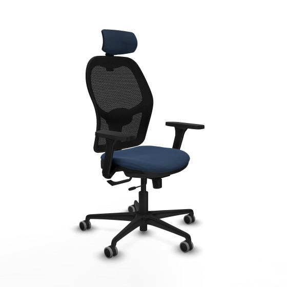 Jorquera traslack malla negra similpiel azul marino brazos 3D base nailon cabecero 2D ruedas 65mm engomada