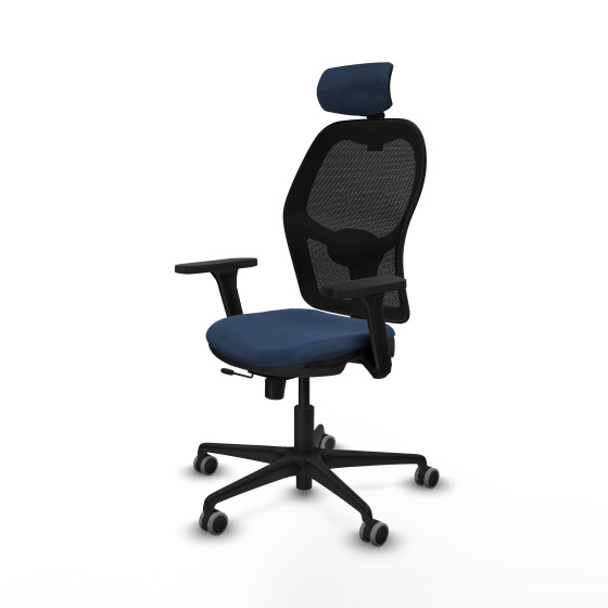 Jorquera traslack malla negra similpiel azul marino brazos 3D base nailon cabecero 2D ruedas 65mm engomada