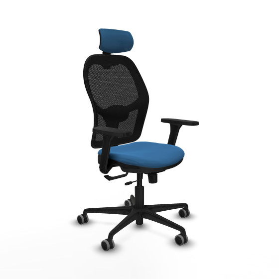 Jorquera traslack malla negra similpiel azul claro brazos 3D base nailon cabecero 2D ruedas 65mm engomada