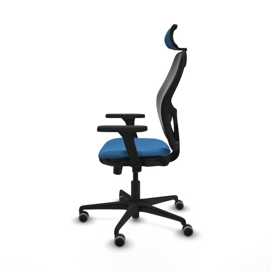 Jorquera traslack malla negra similpiel azul claro brazos 3D base nailon cabecero 2D ruedas 65mm engomada