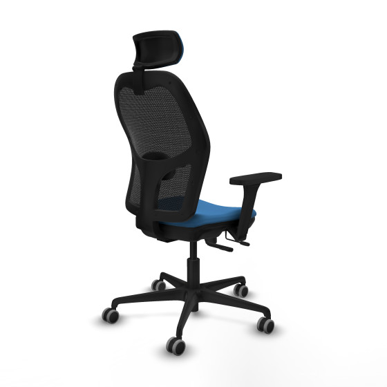 Jorquera traslack malla negra similpiel azul claro brazos 3D base nailon cabecero 2D ruedas 65mm engomada