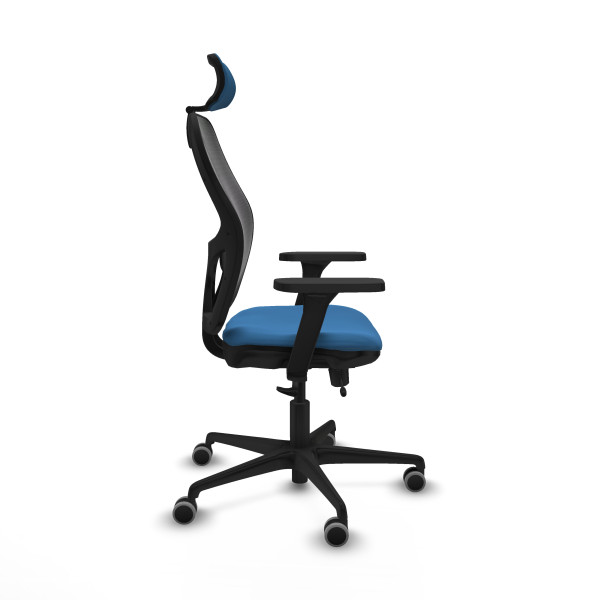 Jorquera traslack malla negra similpiel azul claro brazos 3D base nailon cabecero 2D ruedas 65mm engomada