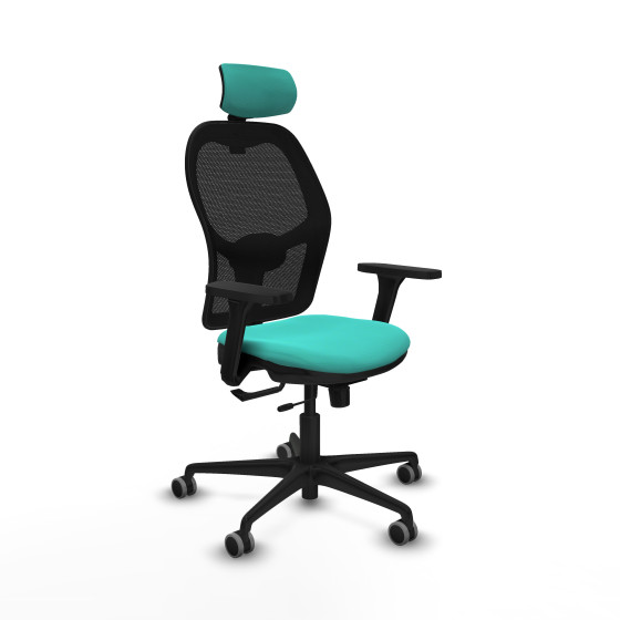 Jorquera traslack malla negra similpiel turquesa brazos 3D base nailon cabecero 2D ruedas 65mm engomada
