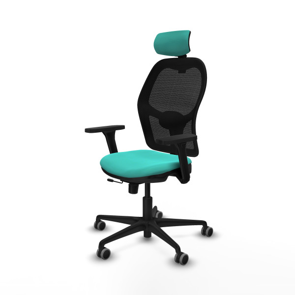Jorquera traslack malla negra similpiel turquesa brazos 3D base nailon cabecero 2D ruedas 65mm engomada
