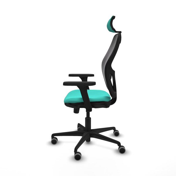 Jorquera traslack malla negra similpiel turquesa brazos 3D base nailon cabecero 2D ruedas 65mm engomada