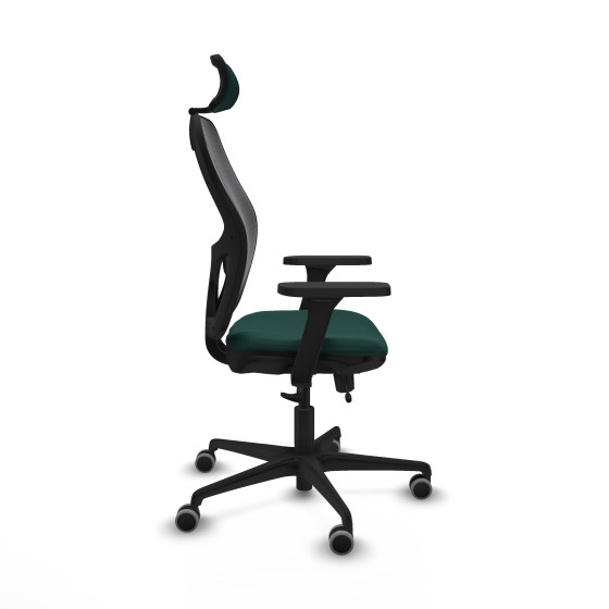 Jorquera traslack malla negra similpiel verde botella brazos 3D base nailon cabecero 2D ruedas 65mm engomada