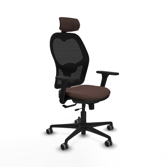Jorquera traslack malla negra similpiel marrón oscuro brazos 3D base nailon cabecero 2D ruedas 65mm engomada