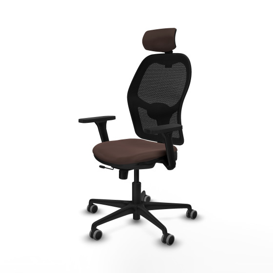 Jorquera traslack malla negra similpiel marrón oscuro brazos 3D base nailon cabecero 2D ruedas 65mm engomada