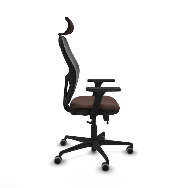 Jorquera traslack malla negra similpiel marrón oscuro brazos 3D base nailon cabecero 2D ruedas 65mm engomada
