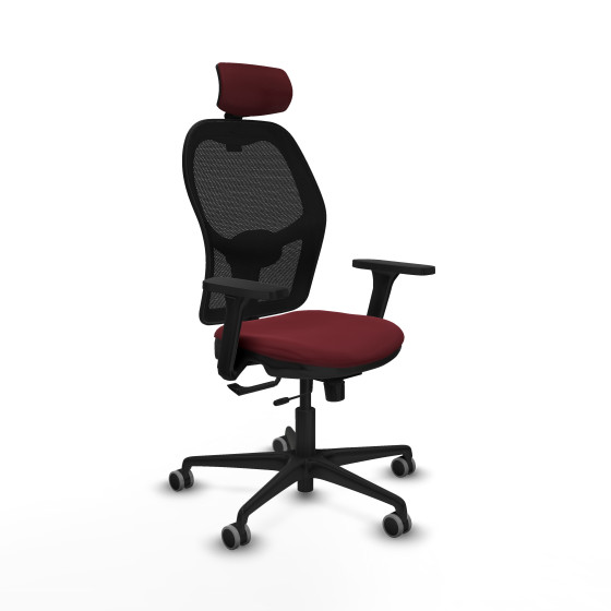 Jorquera traslack malla negra similpiel granate brazos 3D base nailon cabecero 2D ruedas 65mm engomada