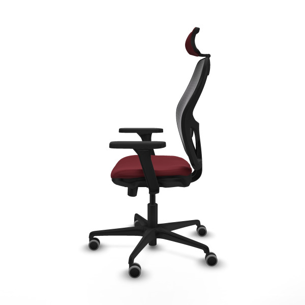 Jorquera traslack malla negra similpiel granate brazos 3D base nailon cabecero 2D ruedas 65mm engomada