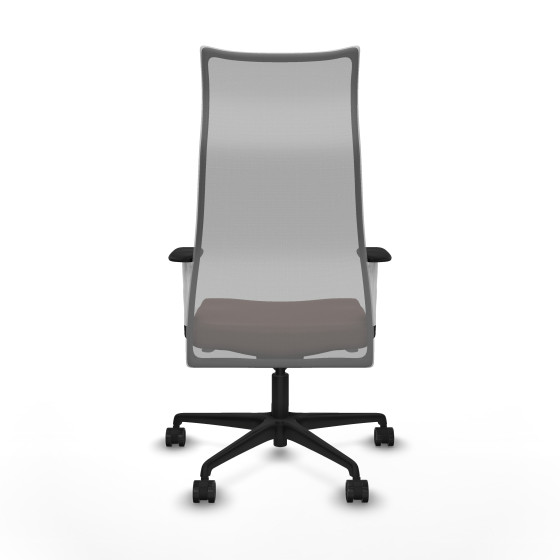 Albacete malla sincro malla gris similpiel marrón oscuro brazos blancos base nailon ruedas 65 mm nailon