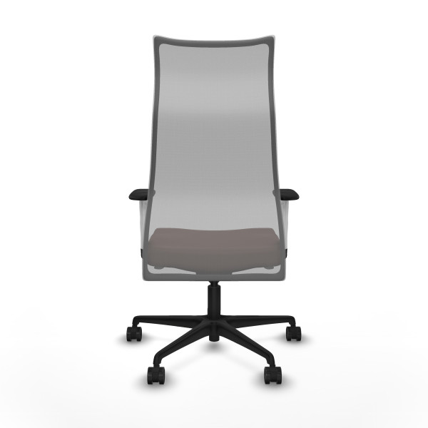 Albacete malla sincro malla gris similpiel marrón oscuro brazos blancos base nailon ruedas 65 mm nailon