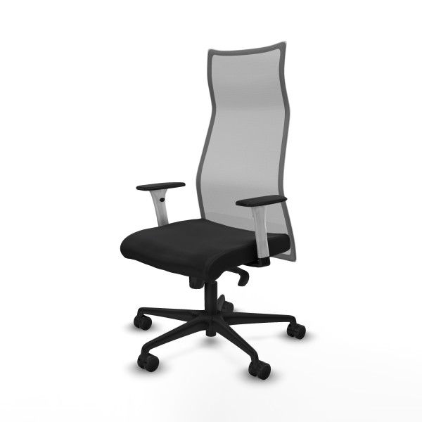 Albacete malla sincro malla gris similpiel negro brazos blancos base nailon ruedas 65 mm nailon