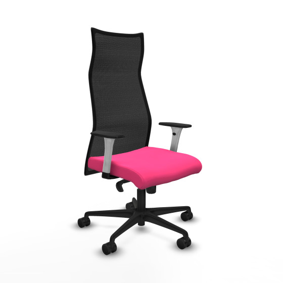 Albacete malla sincro malla negra similpiel rosa brazos blancos base nailon ruedas 65 mm nailon