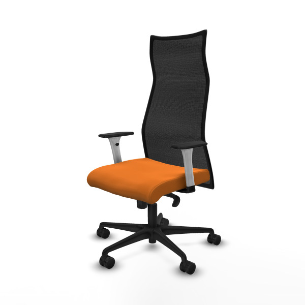 Albacete malla sincro malla negra similpiel naranja brazos blancos base nailon ruedas 65 mm nailon