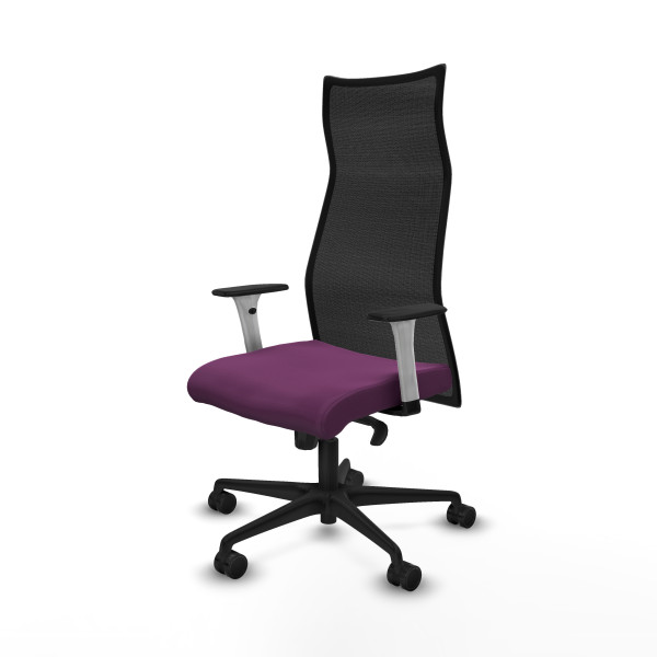 Albacete malla sincro malla negra similpiel morado brazos blancos base nailon ruedas 65 mm nailon