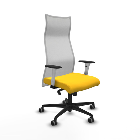 Albacete malla sincro malla blanca similpiel amarillo brazos blancos base nailon ruedas 65mm engomadas