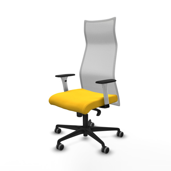 Albacete malla sincro malla blanca similpiel amarillo brazos blancos base nailon ruedas 65mm engomadas