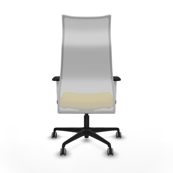 Albacete malla sincro malla blanca similpiel amarillo brazos blancos base nailon ruedas 65mm engomadas