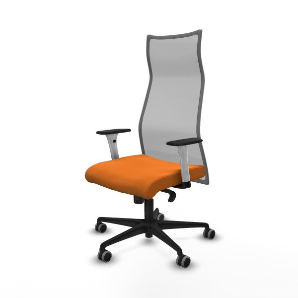 Albacete malla sincro malla gris similpiel naranja brazos blancos base nailon ruedas 65mm engomadas